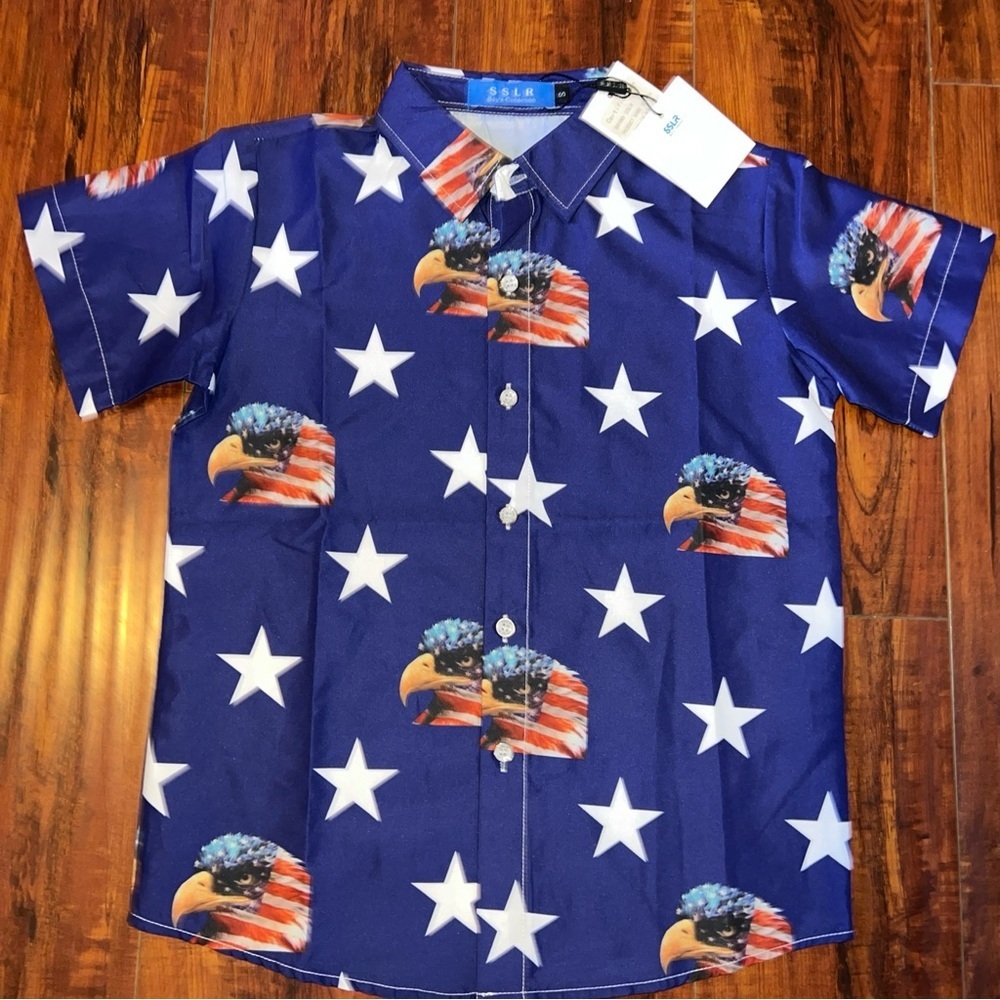 SSLR Kids USA flag button-down Shirt Size Small Brand New w/tags